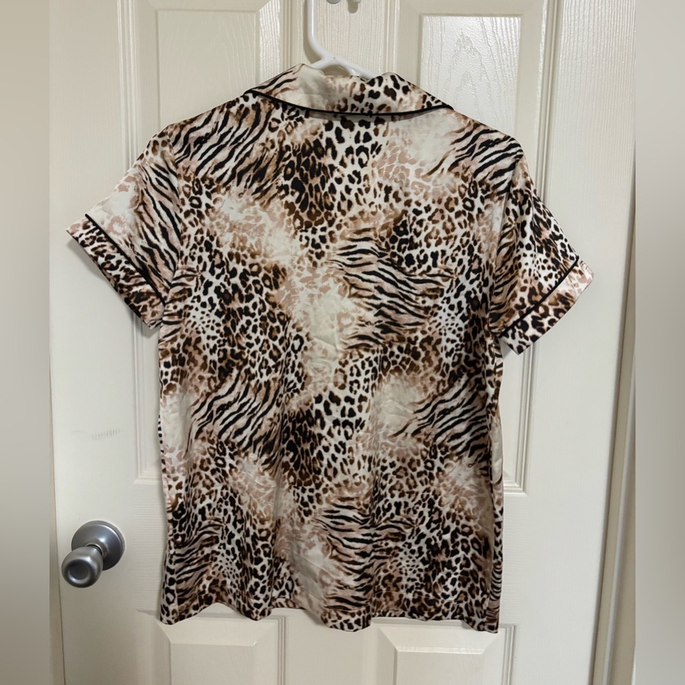 INC International Concepts 2-Piece Stretch Satin Pajama Set Leopard Print XS - Picture 6 of 11
